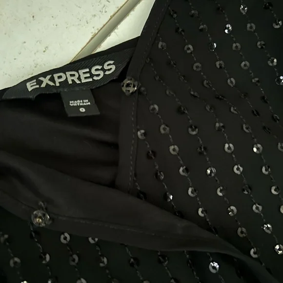 Express Medium Black Jumpsuit Sequin adjustable straps pockets - Picture 9 of 10